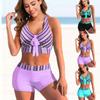 Women's Halter Bikini Tankini Swimsuit Black and White Striped Print Swimsuit
