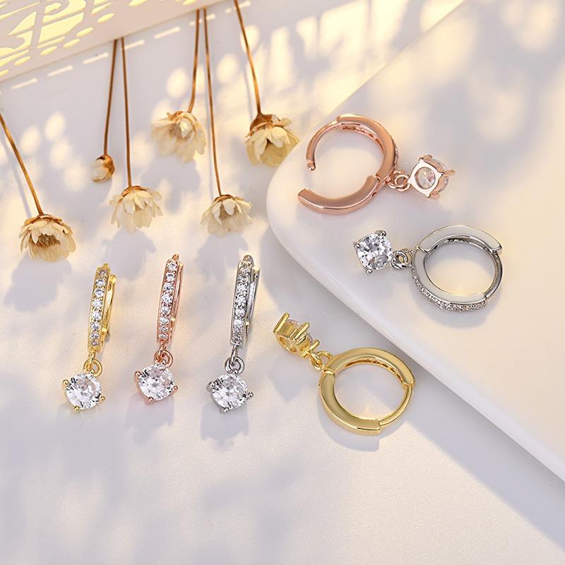 Модные серьги-пряжки с четырьмя когтями из циркония и бриллиантами для женщин