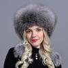 Fox Hats for Women Winter Fashionable Luxury Girls Female Warm Stylish Real Fur Elegant Top Leather Ball Snow Hat
