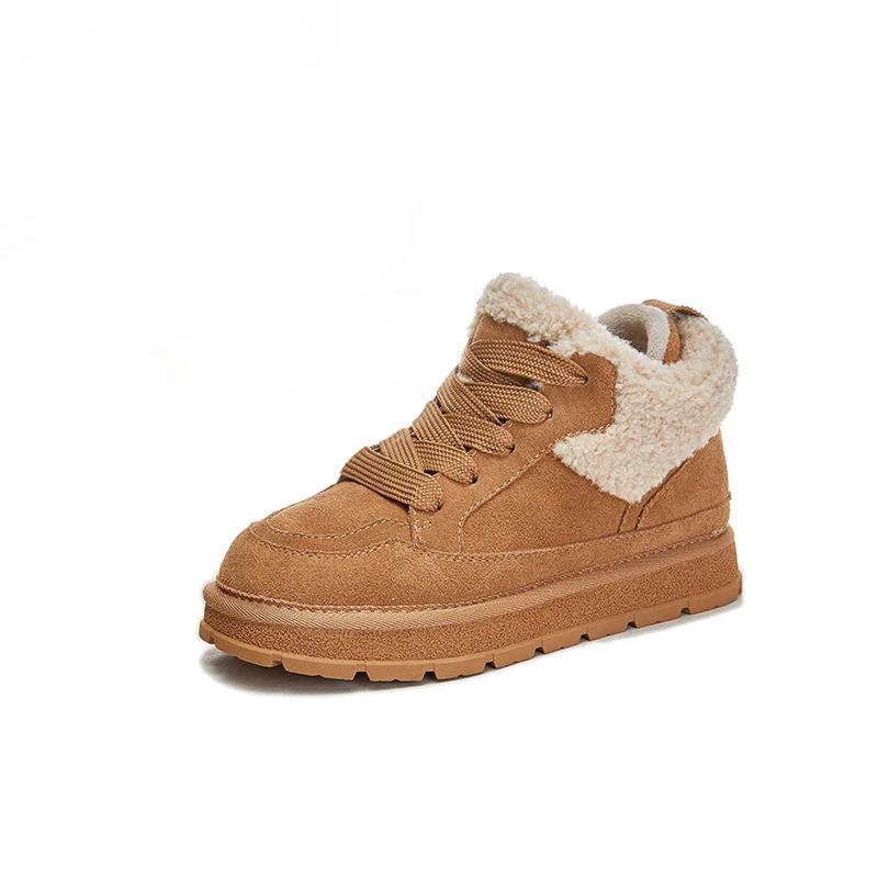 Новые туфли для женщин Ботинки из натуральной кожи Классические ботильоны Кожаная повседневная обувь Теплые плюшевые зимние ботинки