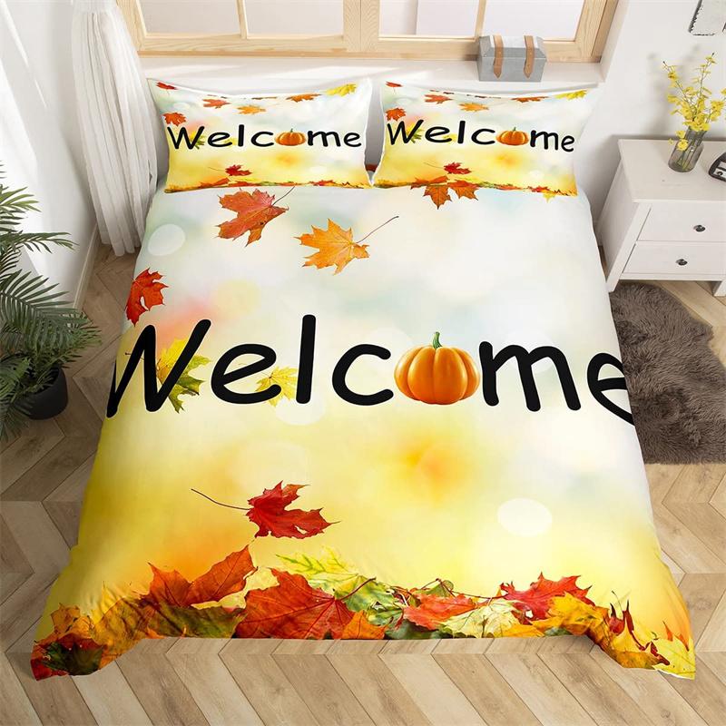 Happy Thanksgiving Duvet Cover Fall Maple Leaf Bedding Set Microfiber Gnome Gold Pumpkin Farm Harvest Comforter Cover Twin King