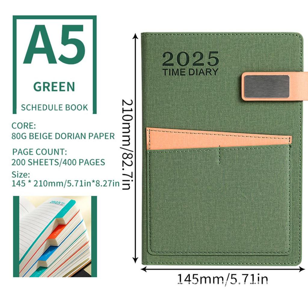 Деловой календарь на 2025 год, кожаный формат А5, внутренние страницы на английском языке, ежедневник для студентов, дневник учета на 365 дней, блокнот, заметки, 200 листов