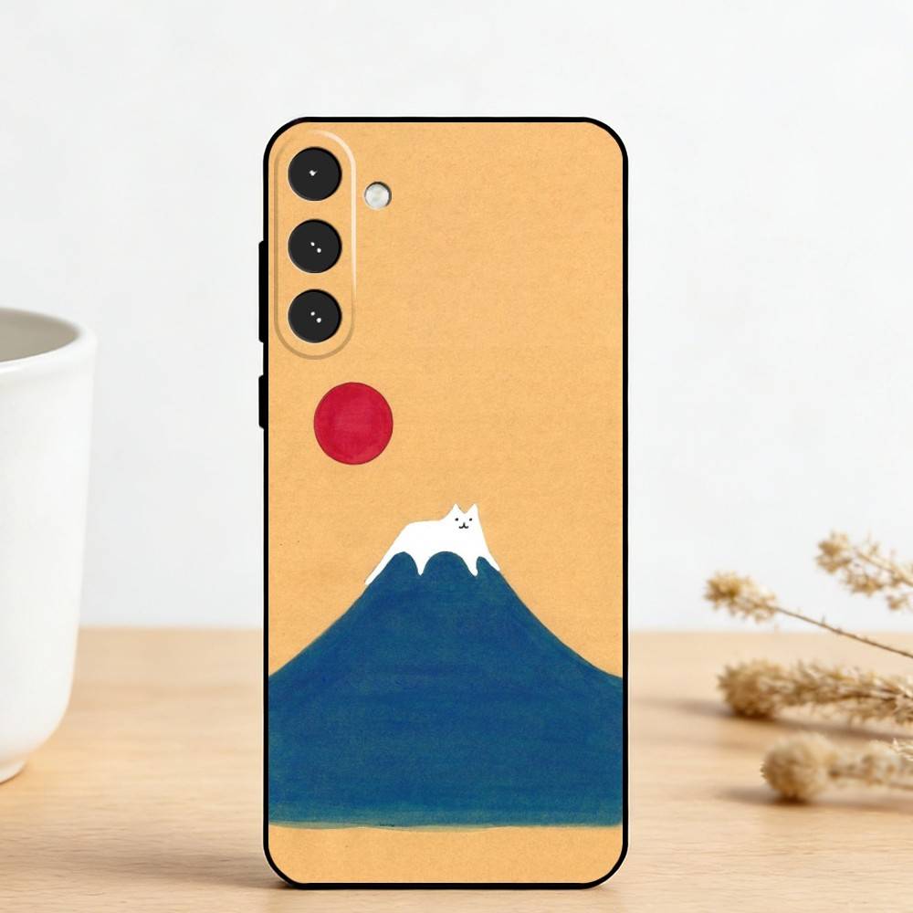C-Cute Black White Cat Phone Case For Samsung Galaxy A73,A72,A71,A70,A53,A52,A51,Others Soft Black Cover