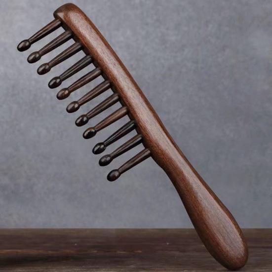 Массажная расческа для кожи головы Yousheng Sandalwood с широкими зубцами, антистатическая, для роста волос, для мужчин и женщин, деревянная ручная расческа для головы Gua Sha(Случайный цвет)