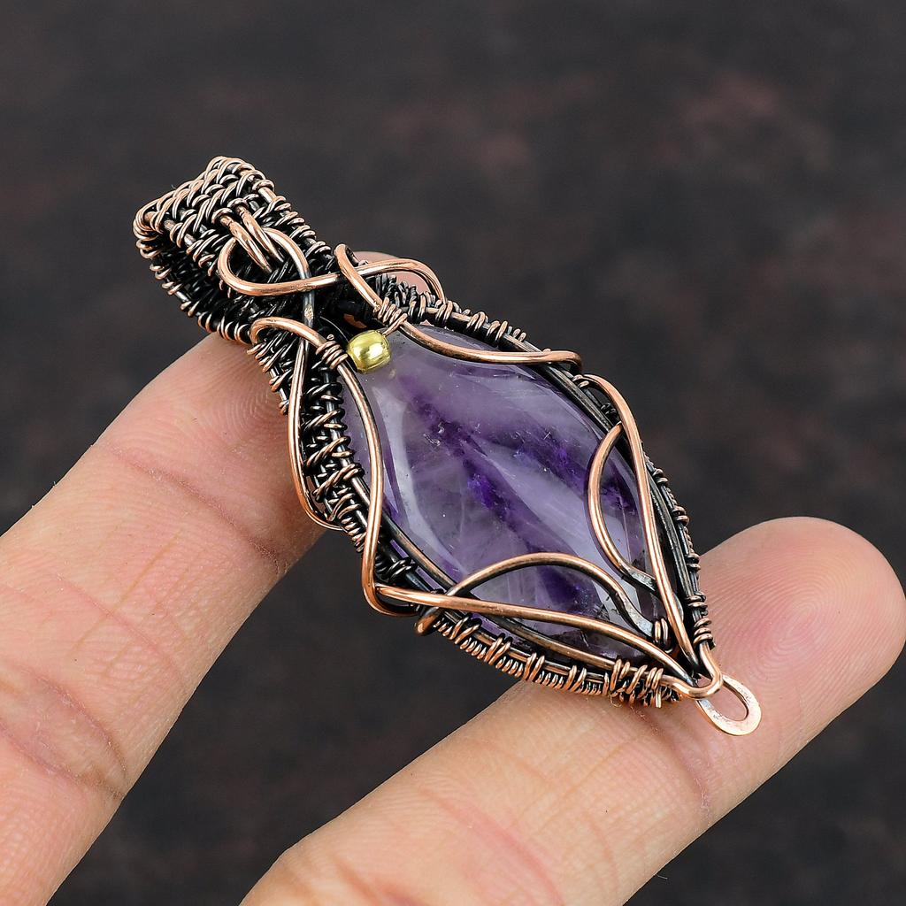 Подвеска со звездным аметистом, подвеска из медной проволоки, подвеска из натурального драгоценного камня, подвеска из медной проволоки, ювелирное изделие в подарок для него, антикварная подвеска ручной работы