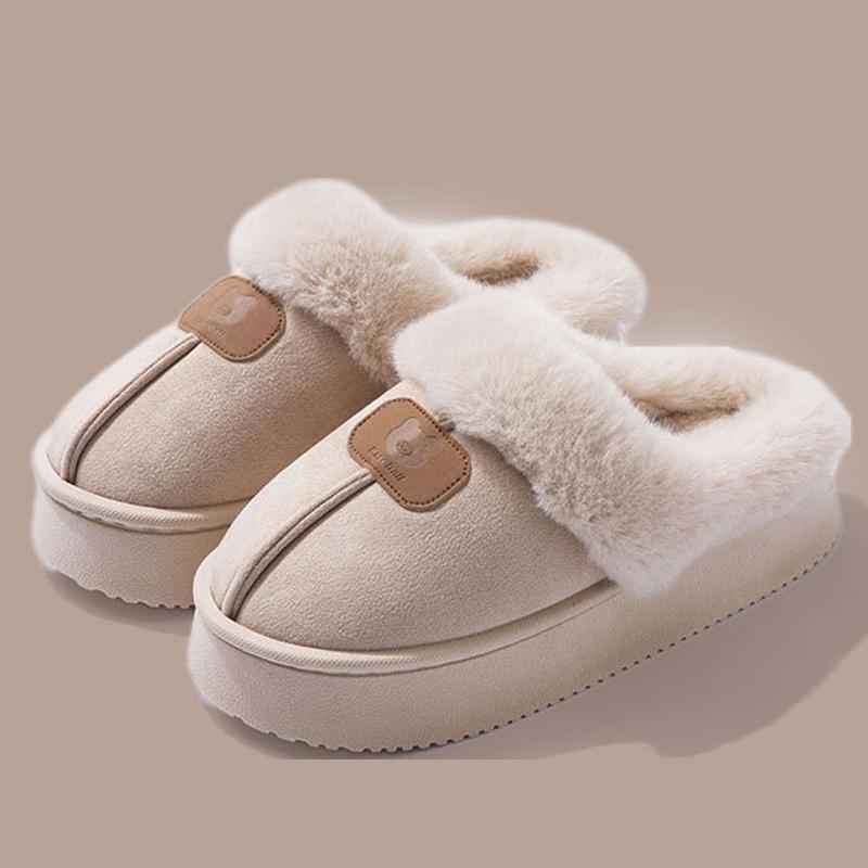 Домашние пушистые тапочки с толстой подошвой для женщин, зимние, с мягкой подошвой, теплые плюшевые домашние тапочки, женские, с закрытым носком, нескользящие, хлопковые туфли