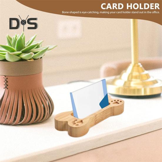 Desktop Business Card Holder Dog Bone Shape Curved Thick Wooden Stable Anti-slip Hospital Card Display Stand Office Card Organizer