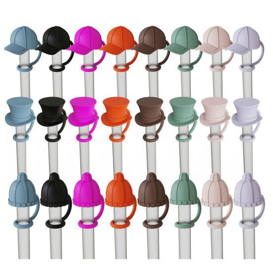 4Pcs Straw Cover Cute Hat Silicone Straw Toppers Dustproof Splashproof Straw Lid Water Bottle Accessory