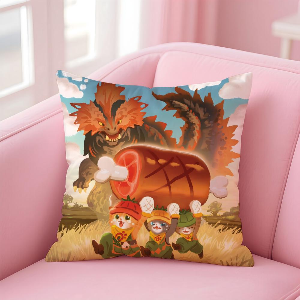 Classic Japanese Game MMonster Hunter Wilds Cushion Cover Pillow Case Soft Skin Friendly Fabric Concealed Zipper