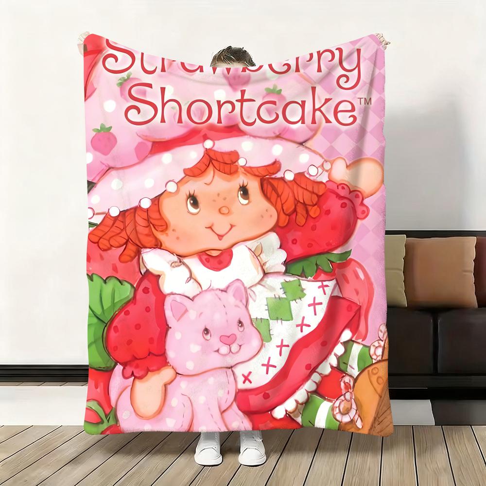 Cute Cartoon s-Strawberry S-Shortcake Throw Flannel Fluffy Soft Blanket Warm Skin-Friendly Throw for Sofa Bed Office Nap Winter