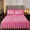 Luxury Solid Color Crystal Velvet Quilted Bedspread King Queen Size Lace Soft Coral Fleece Bed Skirt Not Including Pillowcase