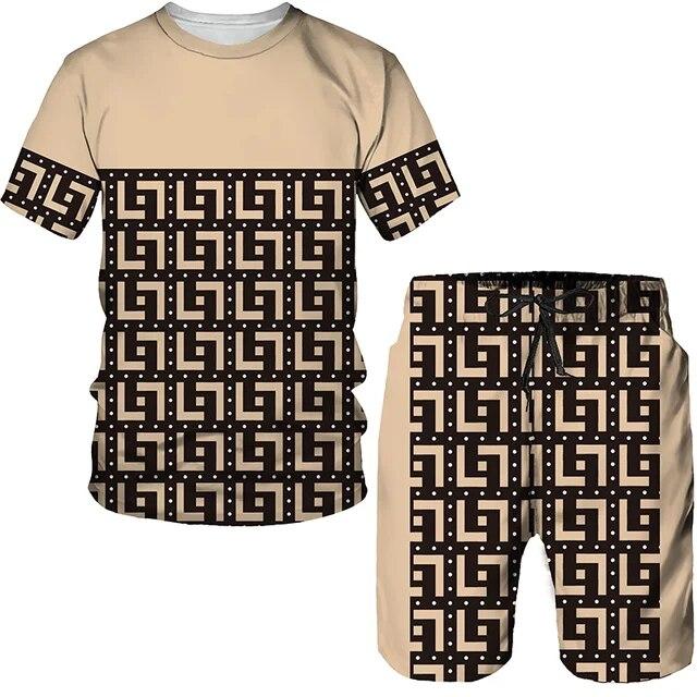 Летний мужской комплект, повседневный костюм-футболка с короткими рукавами, модный топ большого размера с 3D принтом, шорты, дышащая спортивная одежда, спортивный костюм, уличный