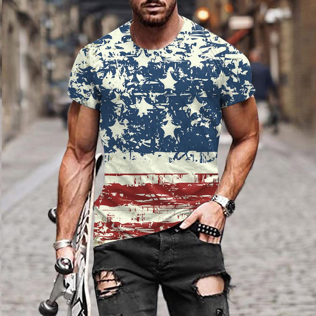 T Shirts Shirts For Men, Men's American Flag T-Shirt Patriotic Tee Short Sleeve  Apperal Workout Muscle T Shirts