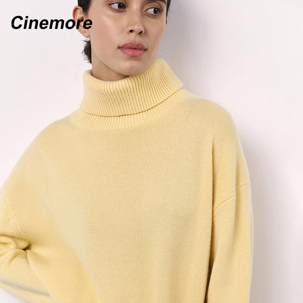 Cinemore Spring Autumn Women's Sweater Solid Oversize Casual Pullovers Warm Basic Long Sleeve Top O Neck Knitted Jumper Sweater