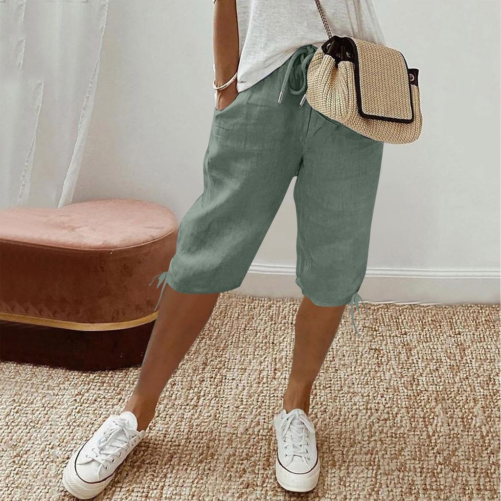 Женские повседневные брюки с эластичным шнурком и карманами, повседневные брюки с пятью брюками на шнуровке