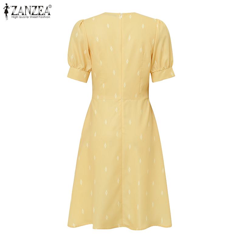 ZANZEA Women Casual Round Neck Summer Short Sleeve Print Dress