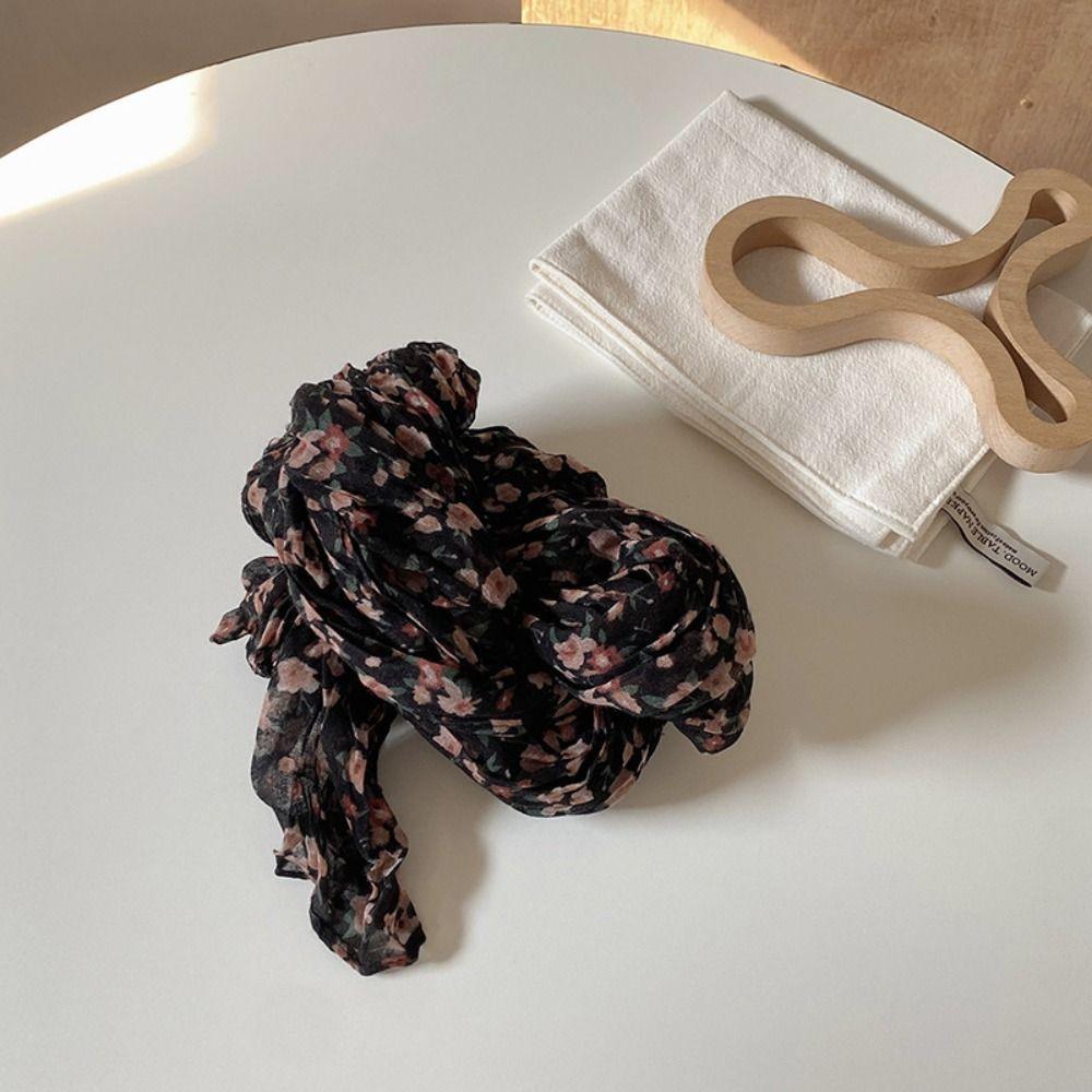 Сохраняющий тепло хлопково-льняной шарф осенне-зимний платок-шаль с цветочным плиссированным принтом