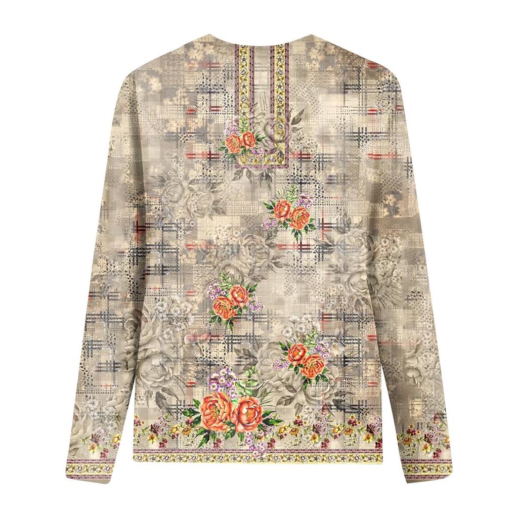 Женская мода, повседневная блузка с длинным рукавом и круглым вырезом, пуловер с принтом