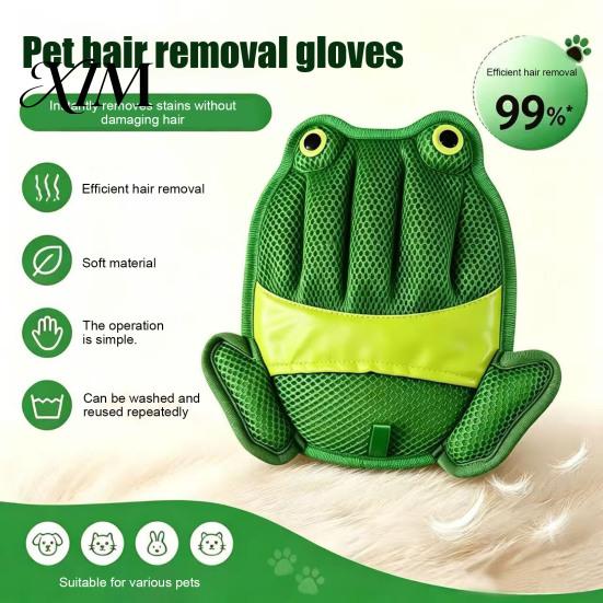 Long And Short Hair Grooming 1Pc Pet Removal Glove, Electrostatic Cat Mitt, Frog Design, Reusable Glove Breathable Mesh Lint for Furniture Clothing
