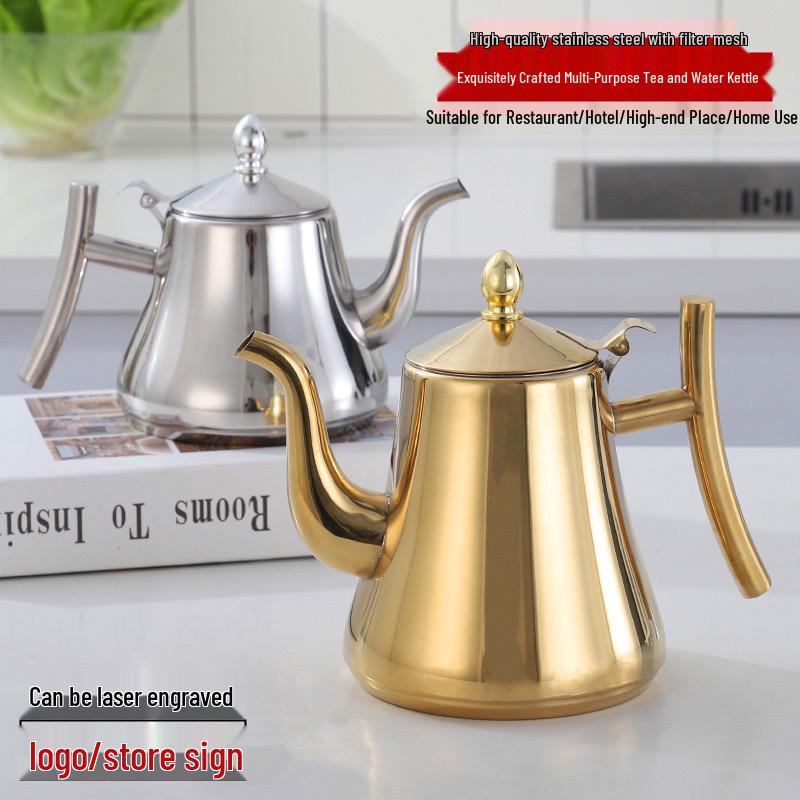Stainless Steel European-Style Non-Magnetic Kettle Teapot with Filter – Universal for Household, Hotel, and Induction Cookers.