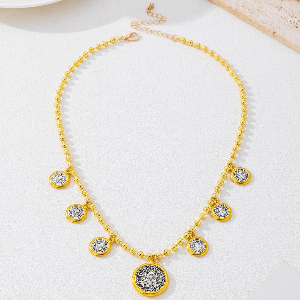 Винтажное религиозное ожерелье с кулоном в виде Девы Марии с жемчугом и цветной эмалью, покрытое золотом