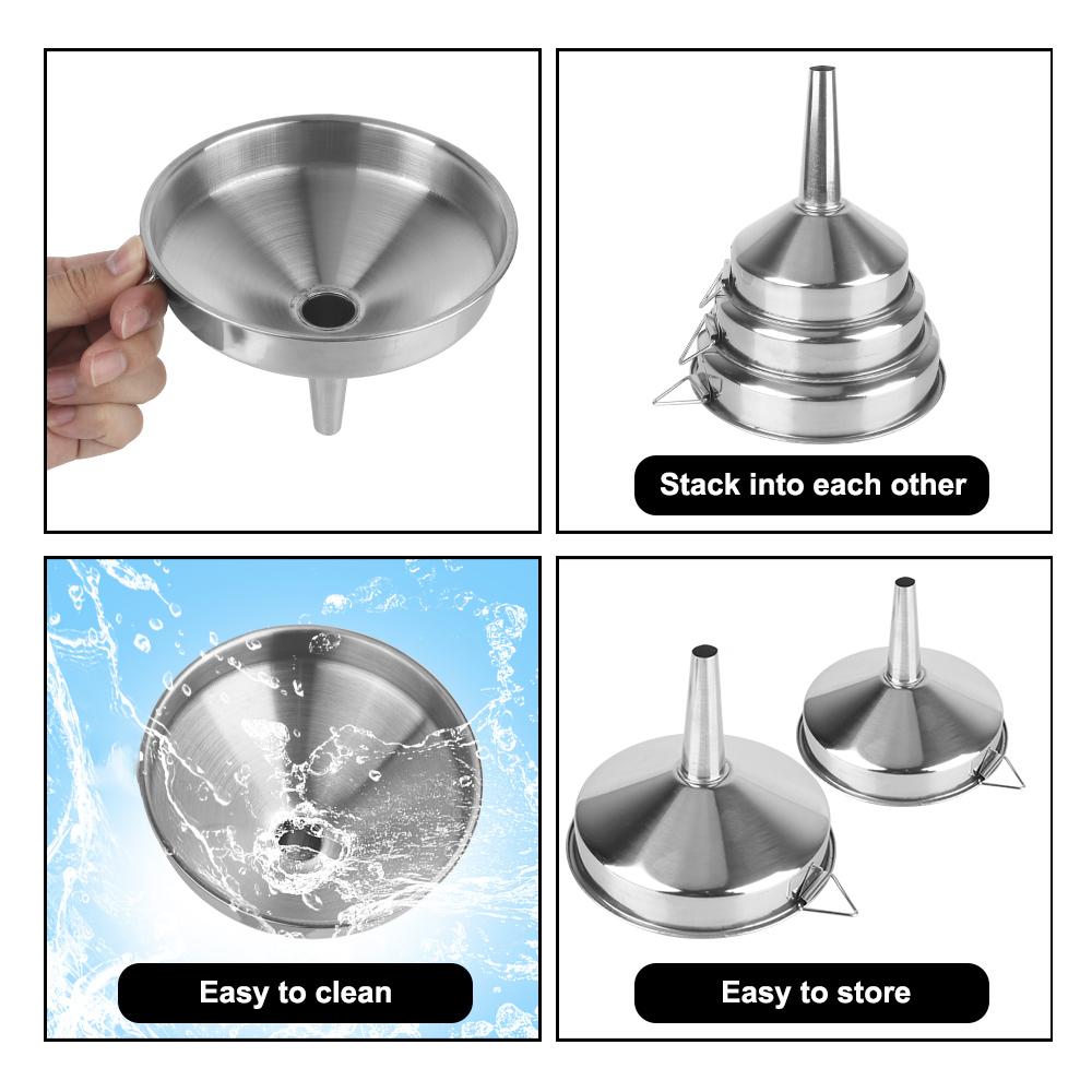 Stainless Steel Bar Wine Beer Oil Flask Funnel With Detachable Filter Wide Mouth Funnels For Canning Kitchen Tools Metal Funnel