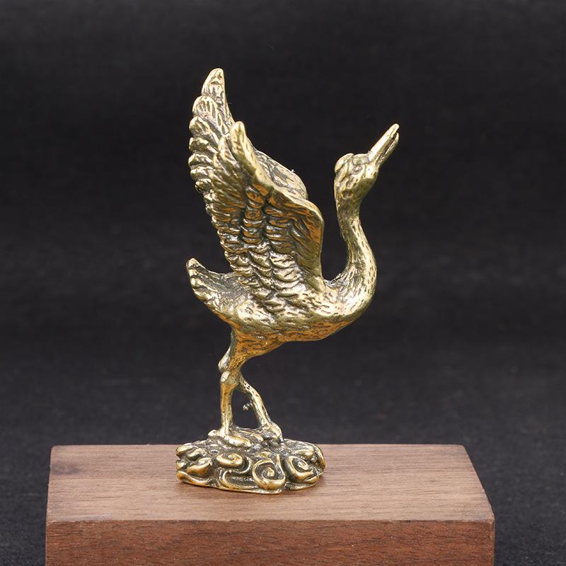 Red-crowned Crane Brass Figurines Chinese Retro Study Desktop Decoration Tea Pet Feng Shui Vintage Home Decor Collectibles