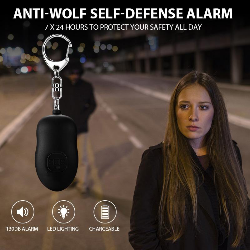 Portable Self-Defense Alarm Personal Safety LED Flashlight Rechargeable Security Device Protection Emergency Alarm Keychain