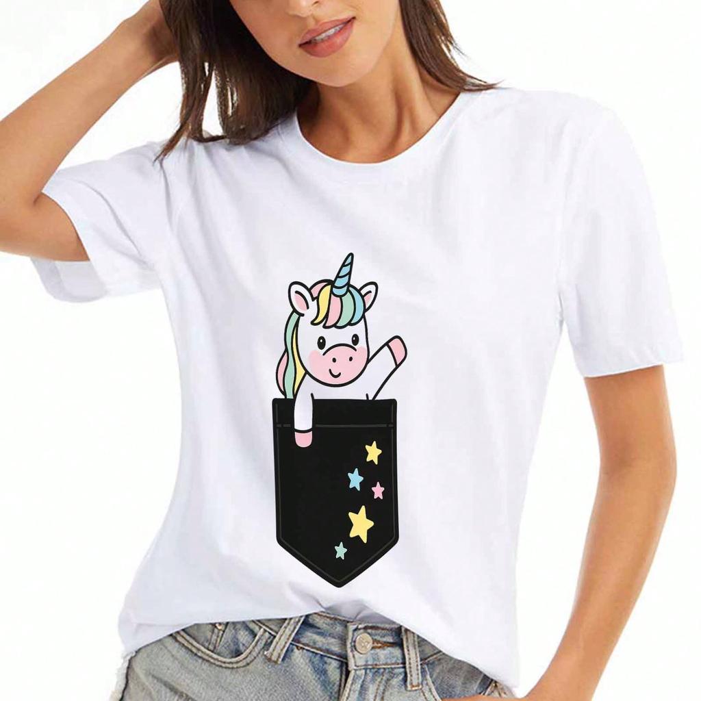 Pocket Unicorn Wounisex's Cotton T Shirt, Premium Cotton Graphic, Durable And Longlasting, Casual And Stylish, Cute Unicorn And Stars Design, Soft Fab