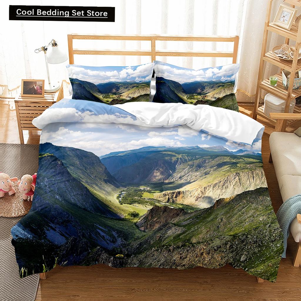 Altai Mountains King Queen Duvet Cover Natural Landscape Bedding Set Forest Lake Scenery Quilt Cover Polyester Comforter Cover