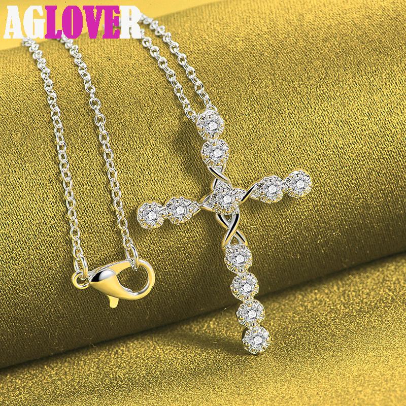 Ювелирные изделия из стерлингового серебра 925 пробы с белым цирконом AAA и крестом