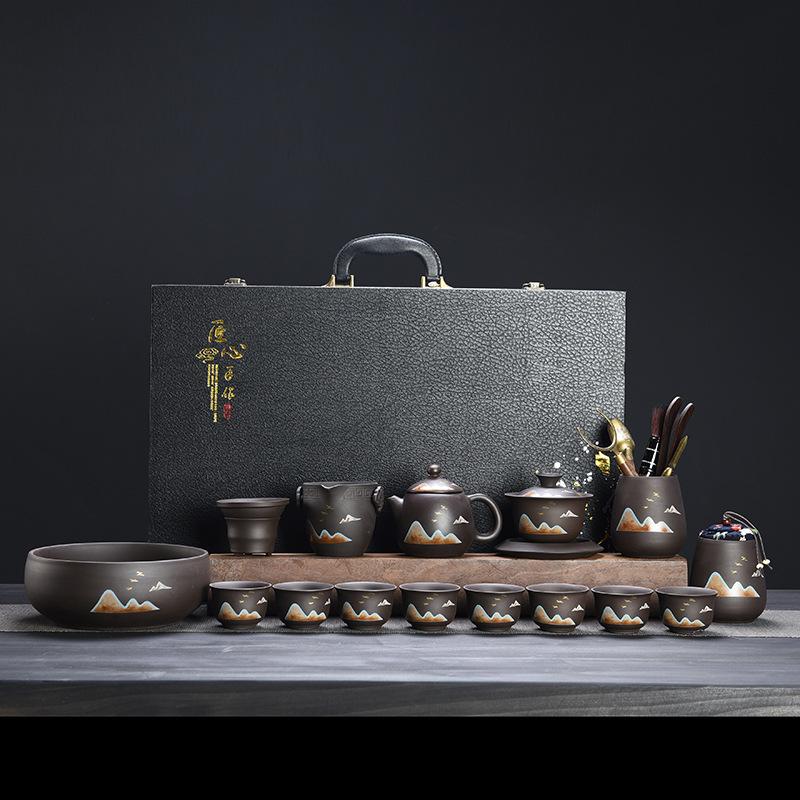Purple sand Kung Fu tea set, tea wash six gentlemen distant mountain lifting beam pot, teapot cover bowl business gift tea set
