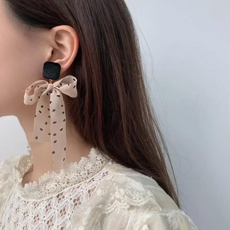 Серьги в горошек с лентой, новый тренд, корейская мода, женские серьги-подвески, ювелирные аксессуары для женщин, элегантные подарки