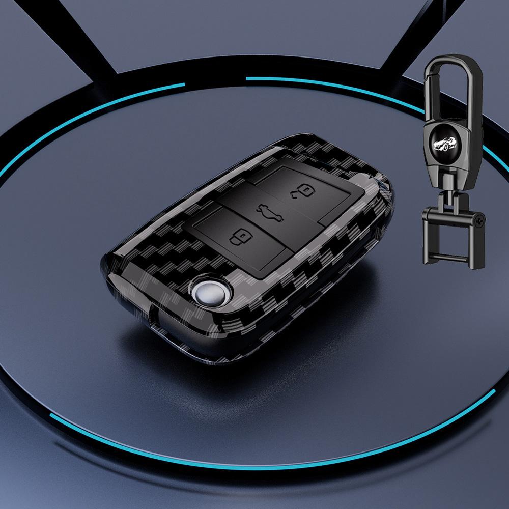 For Vw Volkswagen Golf 7 Mk7 Tiguan Mk2 T-Roc T-Cross Skoda Octavia Kodiaq Karoq Seat Ateca Leon Fob Abs Carbon Key Case Cover