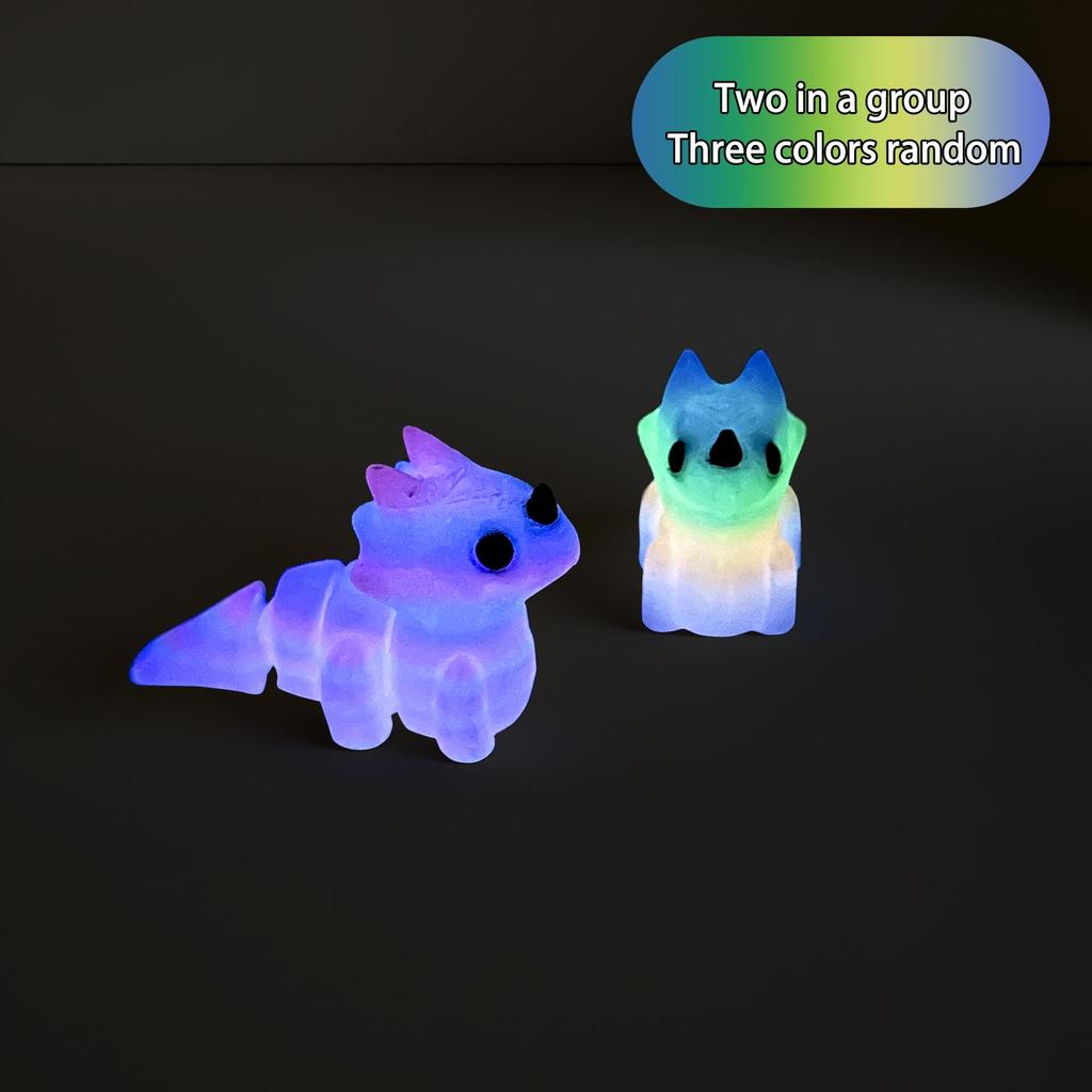 3D Printed Luminous Triceratops Gradient Figurine - Baby Dinosaur Toy with Simulated Chinese Dragon Features