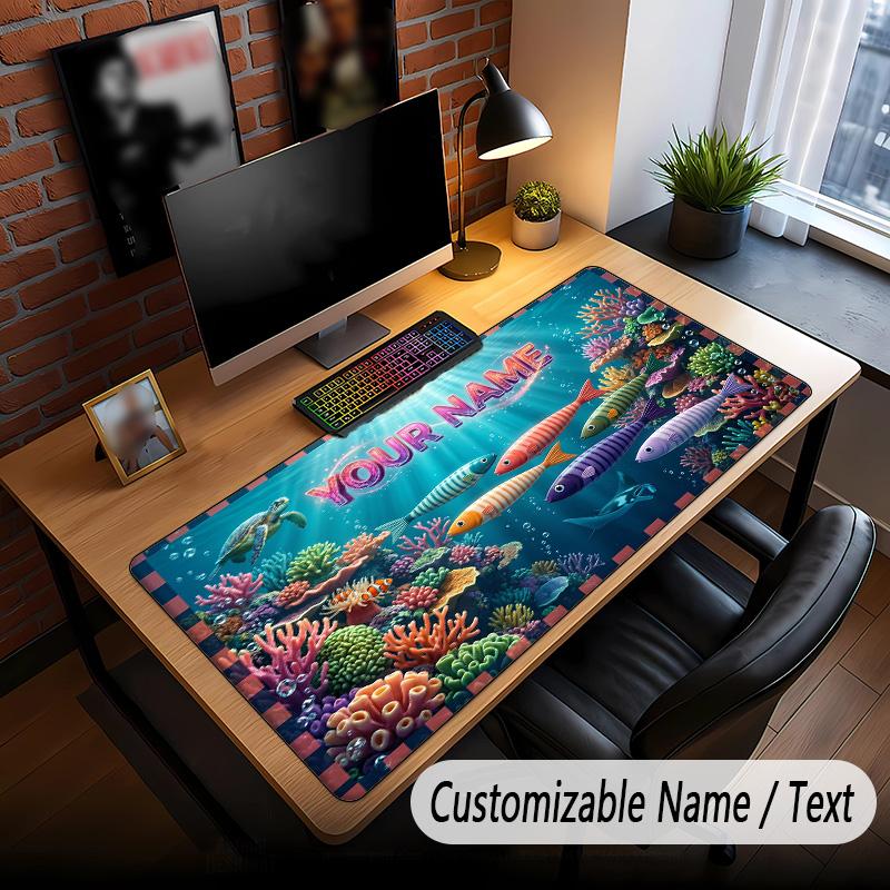 Fish Ocean Theme Custom Mouse Pad Personalized With Name Text Customized Desk Mat For Office Home Decor