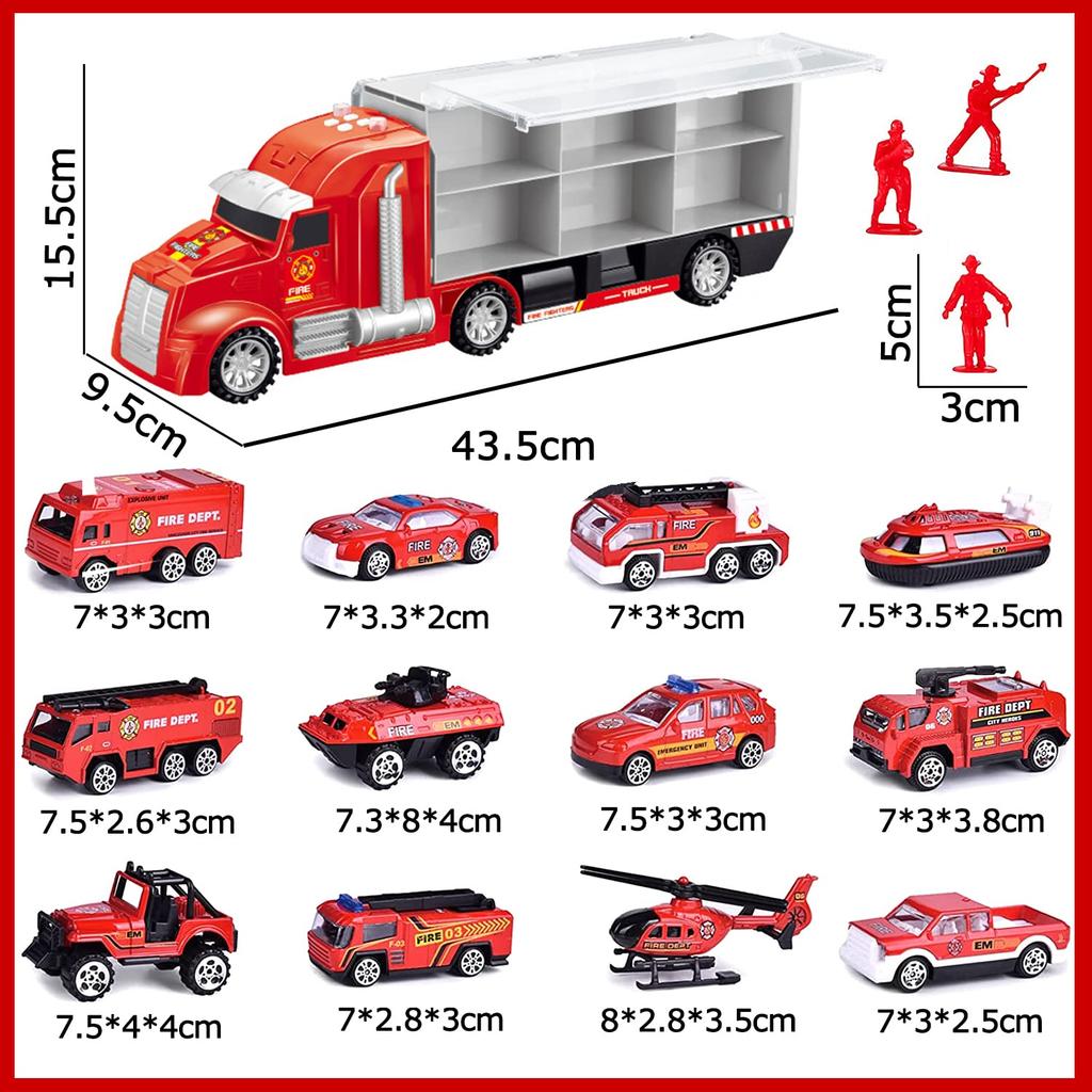 Carecoly Truck Fire Engine Miniature Car Large Storage Alloy Miniature Toy Vehicle with Fire Work Boys and Birthday 6 and Set, Set, Truck, Car, Map,