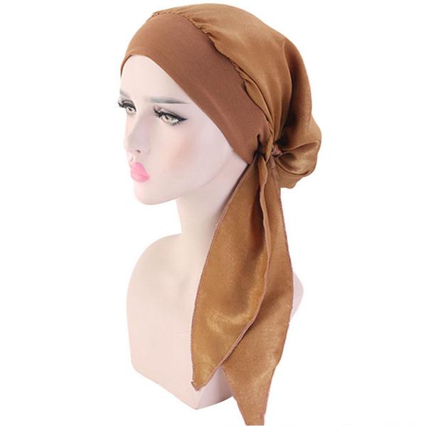 Fashion Personality Temperament Ladies Pirate Hat Pure Color Simulation Silk Scarf Hat Elastic Hair Band Braid Hat