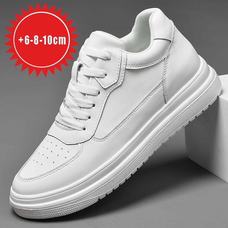 New Height Increasing Shoes for Men 6 8 10cm Invisible Elevator Sneakers White Leathe Sport Zapatillas De Hombre Big Size 46