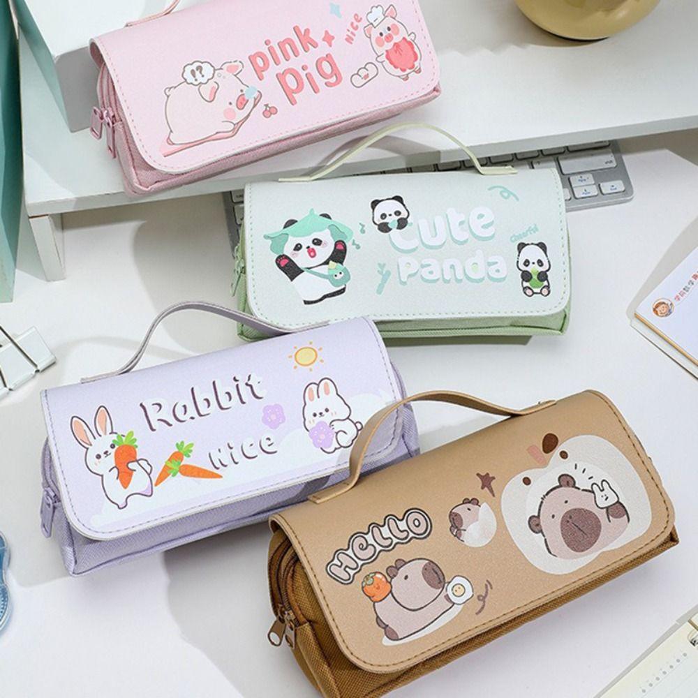 Многослойный пенал Капибара/Панда/Свинья/Кролик Канцелярская сумка Портативный пенал для ручек Студент