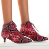 Short Heels Ankle Boots For Women 2025 Spring Snake Print Point Toe Lace Up Short Boot Dance Footwear Shoes Ladies Large Size 45