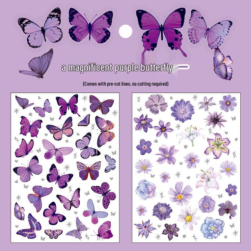 Retro Butterfly and Plant Waterproof PET Stickers - Large Ins Style for Notebooks