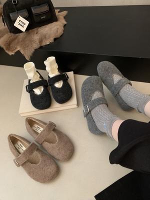 Осень и зима милые туфли Мэри Джейн из бархата с круглым носком, одинарные туфли на плоском каблуке, вечерний ветер, фея, теплые, мягкая подошва, хлопковые ботинки-бини, женские