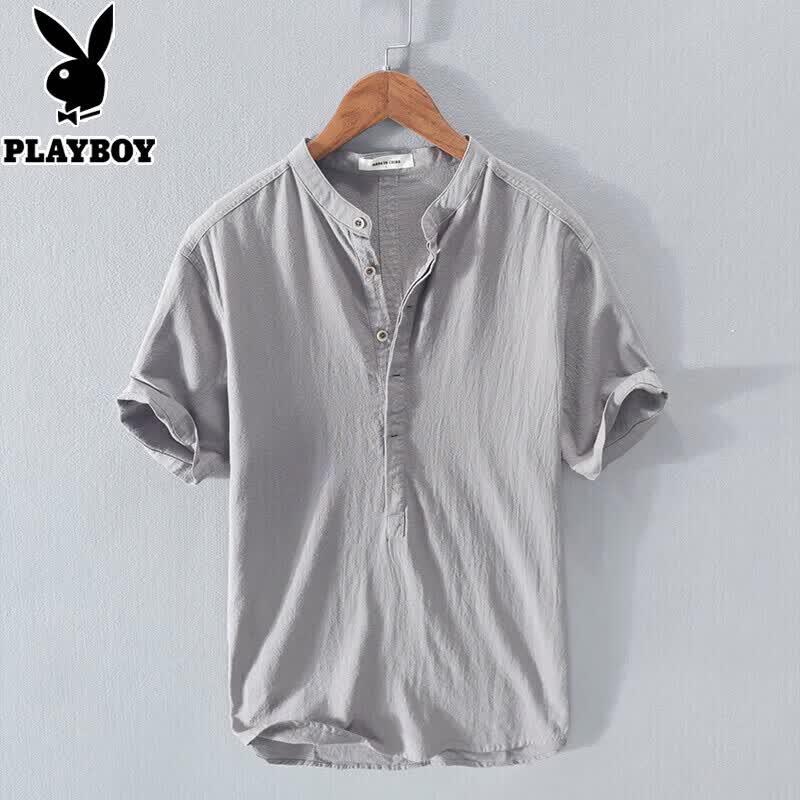 PLAYBOY Men's Linen Blend Henley T-Shirt