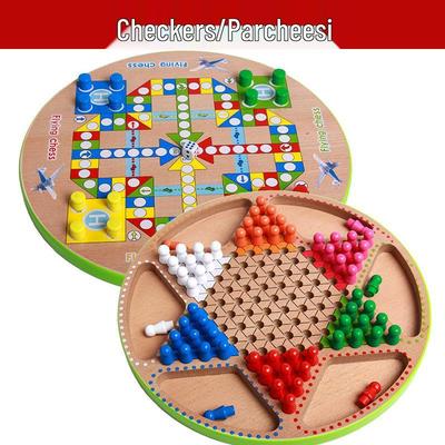 Деревянные развивающие игрушки для детей: Многофункциональная доска для игры в шашки и людо