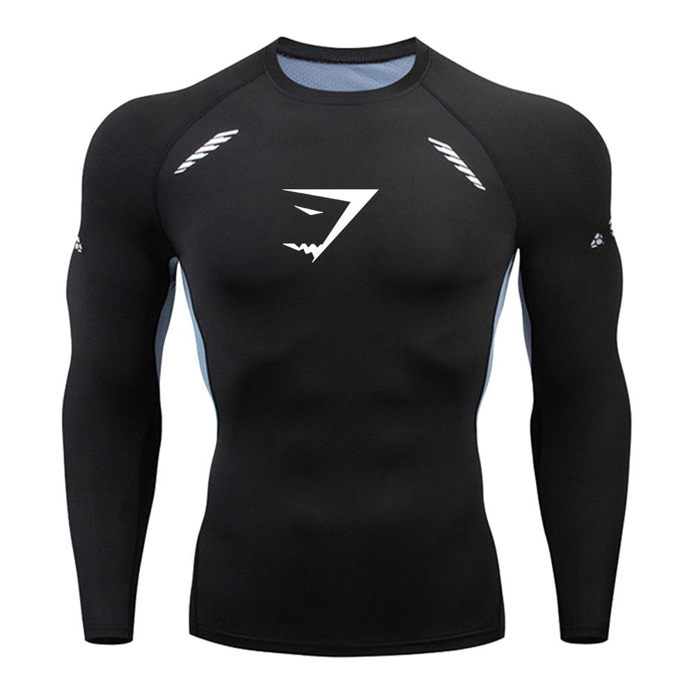 Мужская компрессионная футболка GYMSHARK с длинным рукавом, быстросохнущая, дышащая спортивная одежда для бега и фитнеса