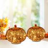 LED Pumpkin Lantern with Built-in Smart Timer Soft Warm Glow Battery-Powered Glass Pumpkin Shape Lantern Home Halloween Decor