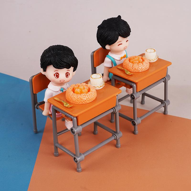 Mini Miniature Simulation Desk Dining Table Desk Model Ornament Doll House Decoration Diy Children'S Play House Toys