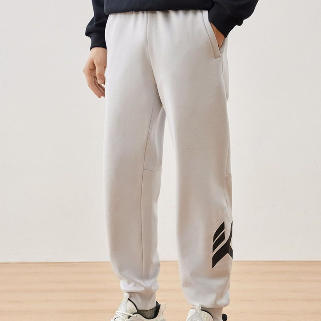 ANTA Knitted Sweatpants Men's Gray Thickened Straight Fit Pants 152241304N-1