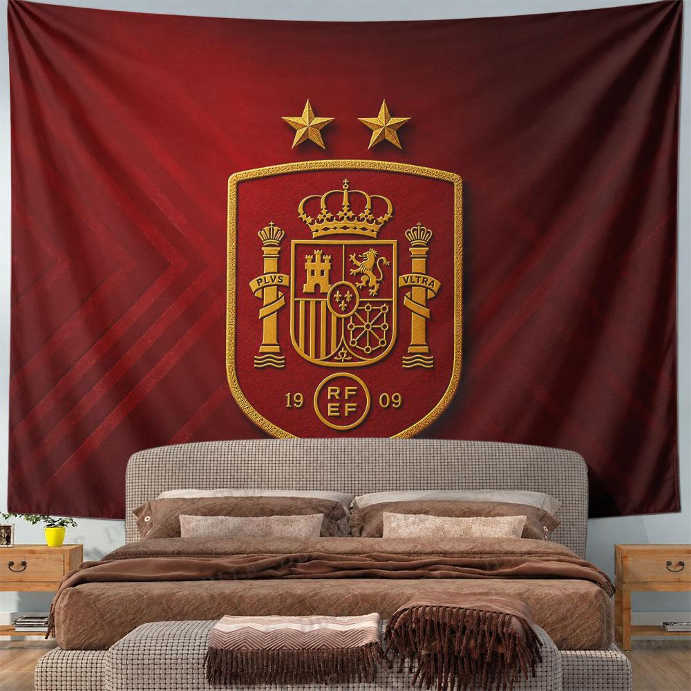 RFEF Spanish Football Federation Tapestry Wall Hanging Royal Shield Emblem Decor for Bedroom Man Cave Sports Room Gift